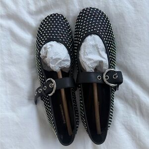 Reformation Black and Silver Bethany Ballet Flat